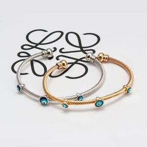 2 Piece Gold & Silver Evil Eye Bracelets Bangles